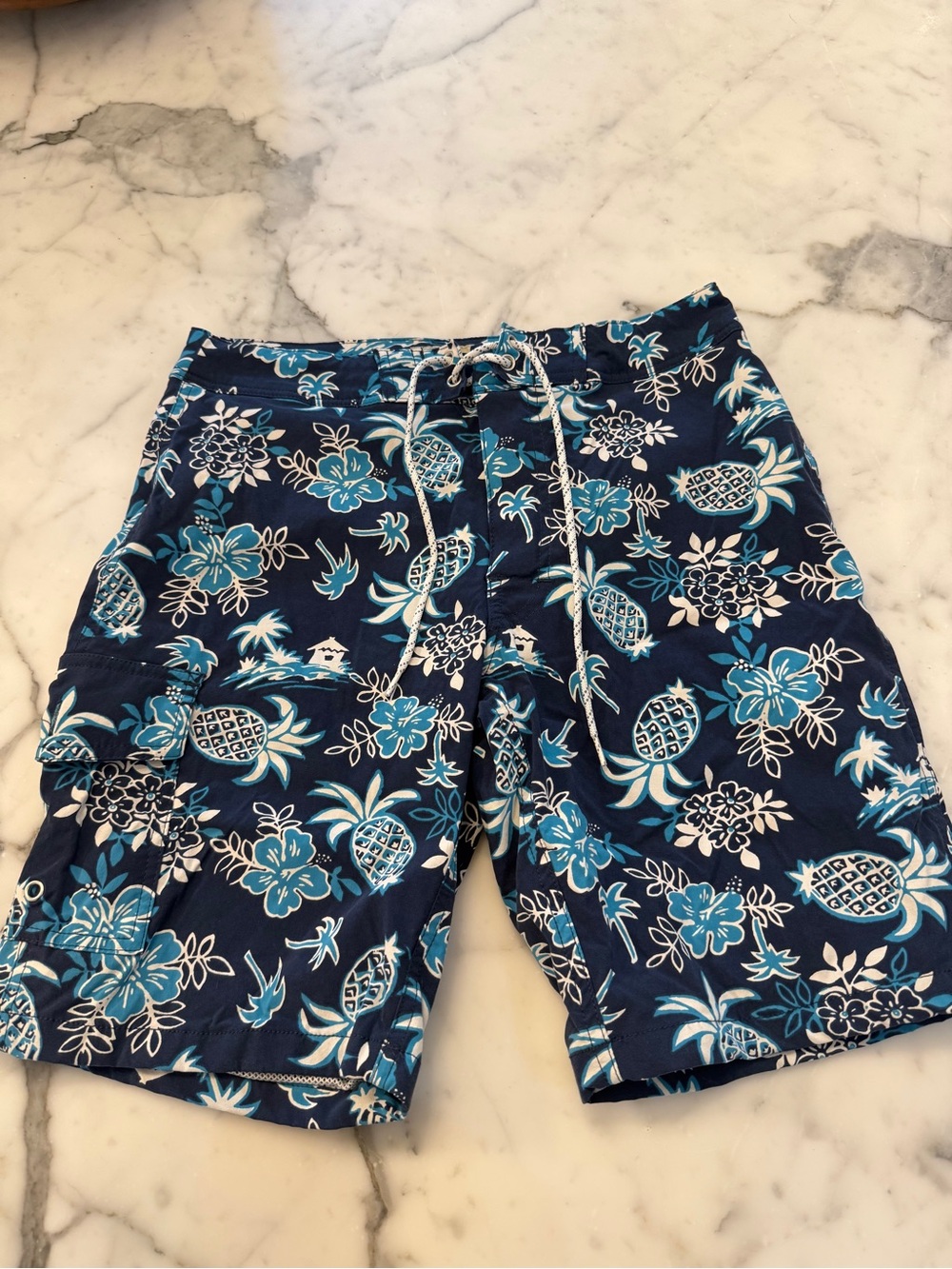 Men's J. Crew Navy Blue Tropical Pineapple Swim Boardshorts